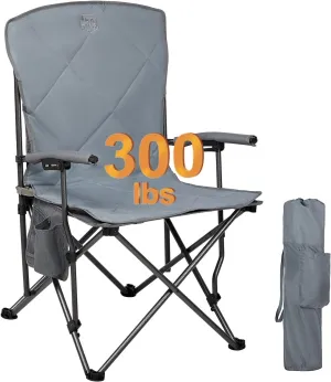 TIMBER RIDGE Folding Camping Chair, Removable Seat Padded Lawn Chairs Foldable Outdoor Camp Chair for Adults, Supports Up to 300 LBS, Grey