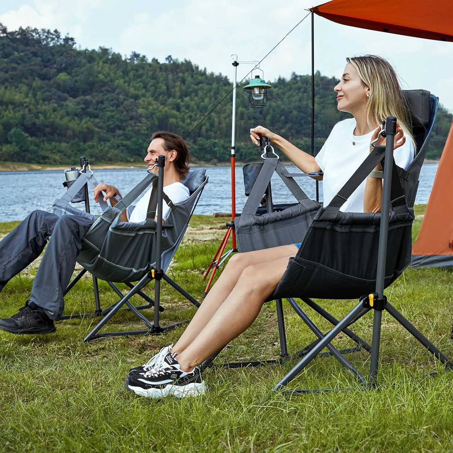 TIMBER RIDGE Hammock Camping Chair with Adjustable Backrest, Heavy Duty Folding Hammock Chair Supports 300lbs, Portable Hammock Chair for Camping, Travelling and Patio, Blue 2 Pack