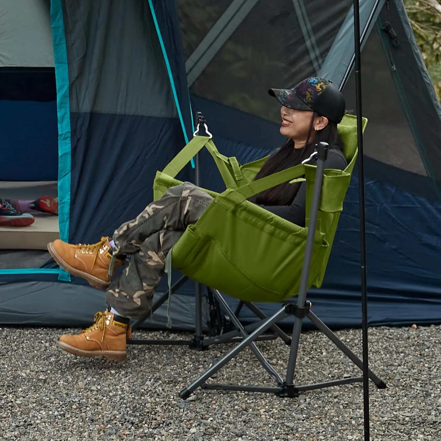 TIMBER RIDGE Hammock Camping Chair with Adjustable Backrest, Heavy Duty Folding Hammock Chair Supports 300lbs, Portable Hammock Chair for Camping, Travelling and Patio, Green 2 Pack
