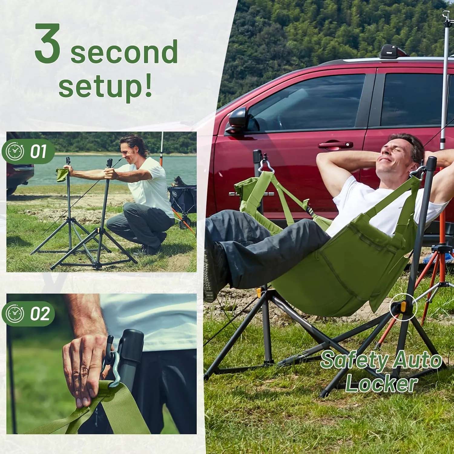 TIMBER RIDGE Hammock Camping Chair with Adjustable Backrest, Heavy Duty Folding Hammock Chair Supports 300lbs, Portable Hammock Chair for Camping, Travelling and Patio, Green 2 Pack