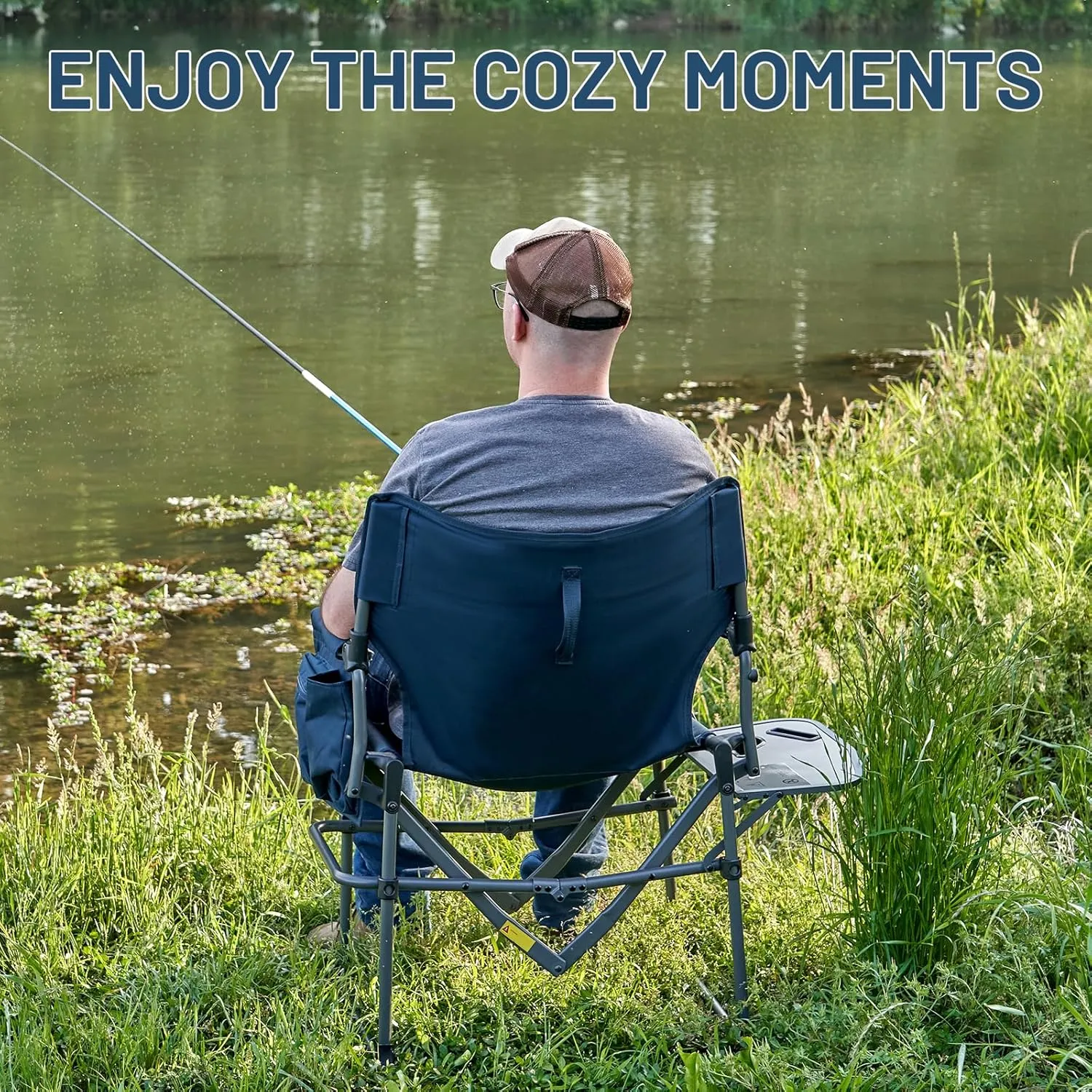 TIMBER RIDGE Heavy Duty Camping Chair with Compact Size, Portable Directors Chair with Side Table and Pocket for Camping, Lawn, Sports and Fishing, Supports Up to 400lbs, Grey