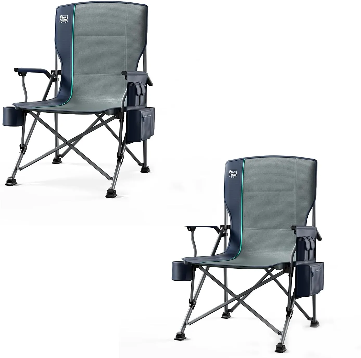 TIMBER RIDGE Oversized Folding Camping Chair High Back Heavy Duty for Adults Support up to 500lbs with Cup Holder, Side Pocket Cooler Bag 2 Pack