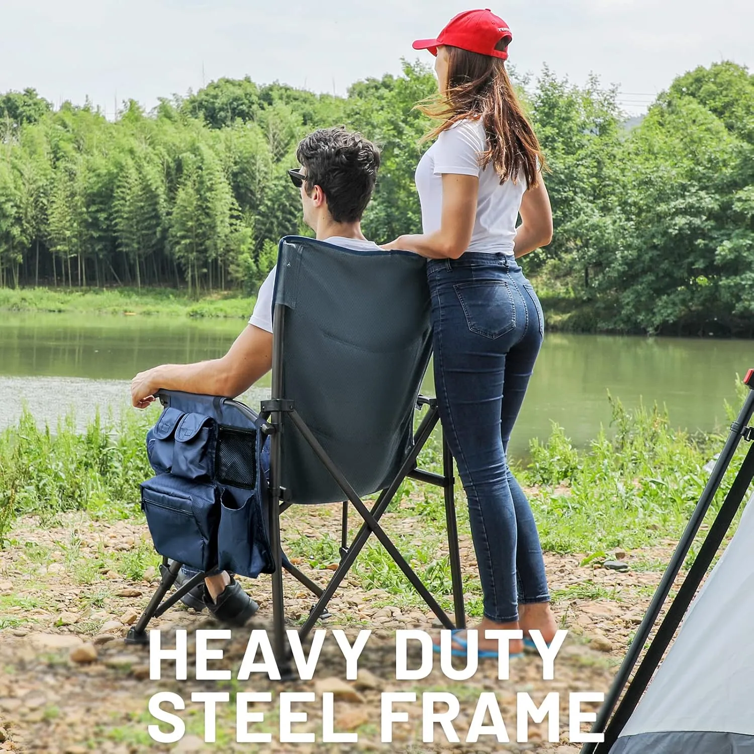 TIMBER RIDGE Oversized Folding Camping Chair High Back Heavy Duty for Adults Support up to 500lbs with Cup Holder, Side Pocket Cooler Bag 2 Pack