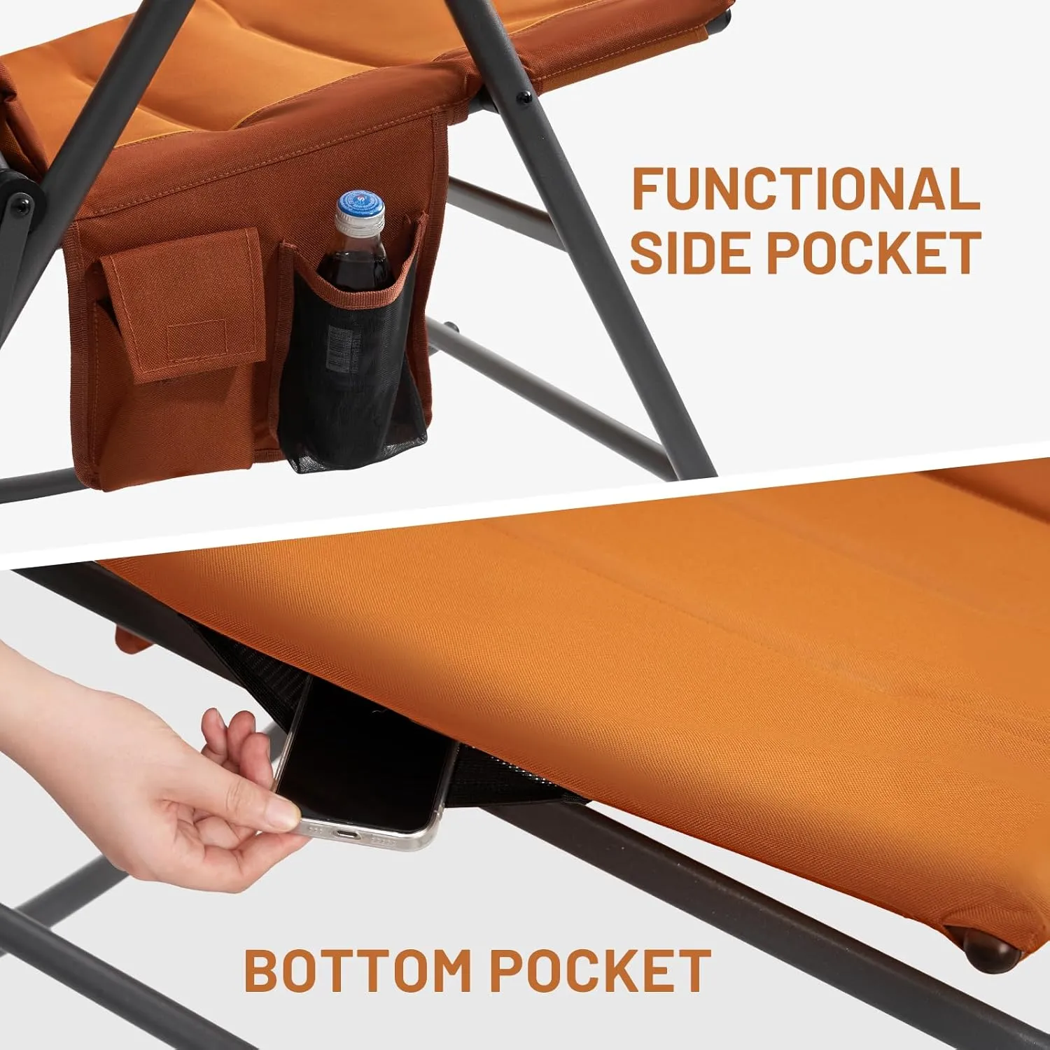 TIMBER RIDGE Oversized Folding Rocking Camping Chair, Padded Outdoor Rocker with High Back, Portable Outdoor Chair for Patio, Garden, Lawn, Supports up to 400 lbs, Orange, 2 Pack
