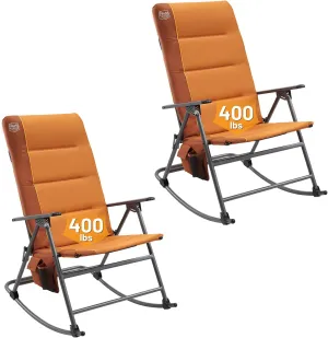 TIMBER RIDGE Oversized Folding Rocking Camping Chair, Padded Outdoor Rocker with High Back, Portable Outdoor Chair for Patio, Garden, Lawn, Supports up to 400 lbs, Orange, 2 Pack