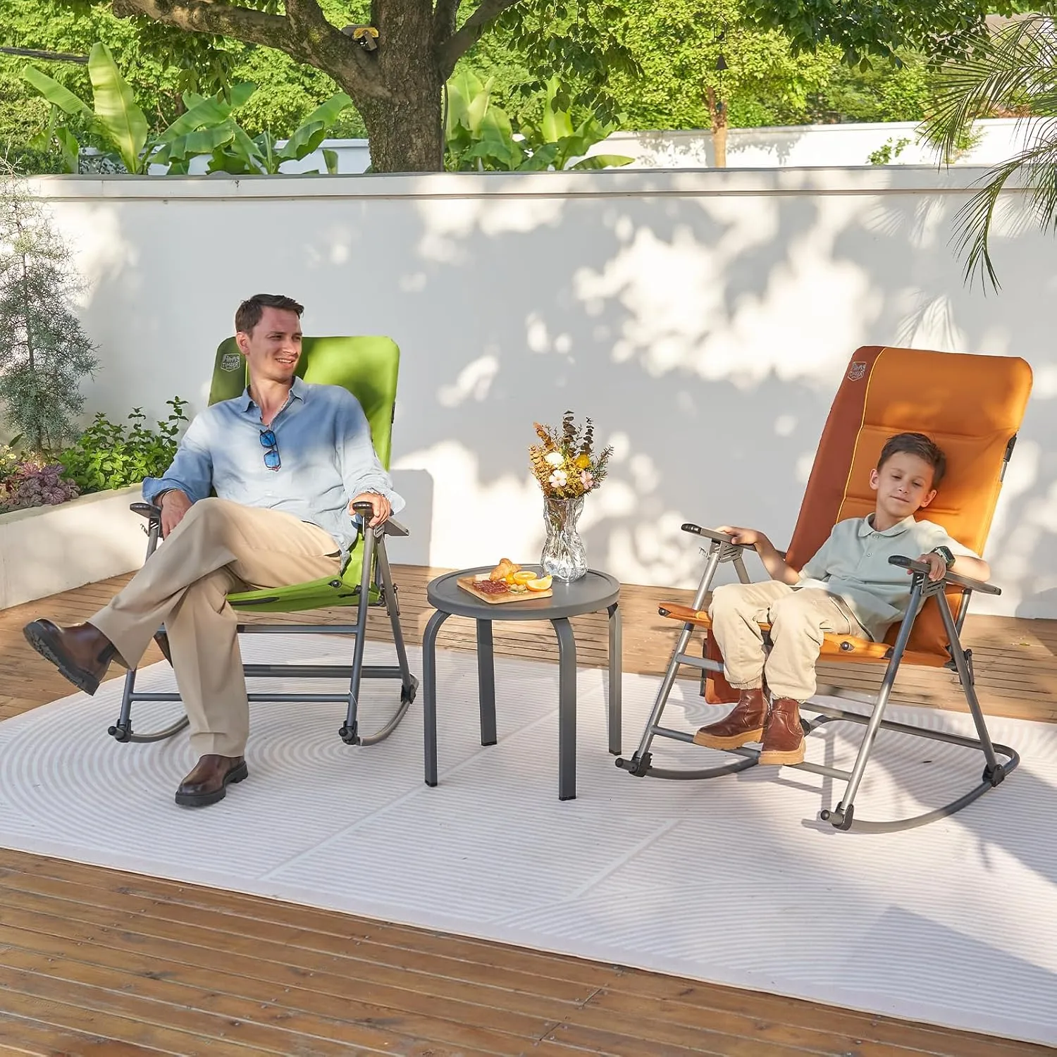 TIMBER RIDGE Oversized Folding Rocking Camping Chair, Padded Outdoor Rocker with High Back, Portable Outdoor Chair for Patio, Garden, Lawn, Supports up to 400 lbs, Orange, 2 Pack