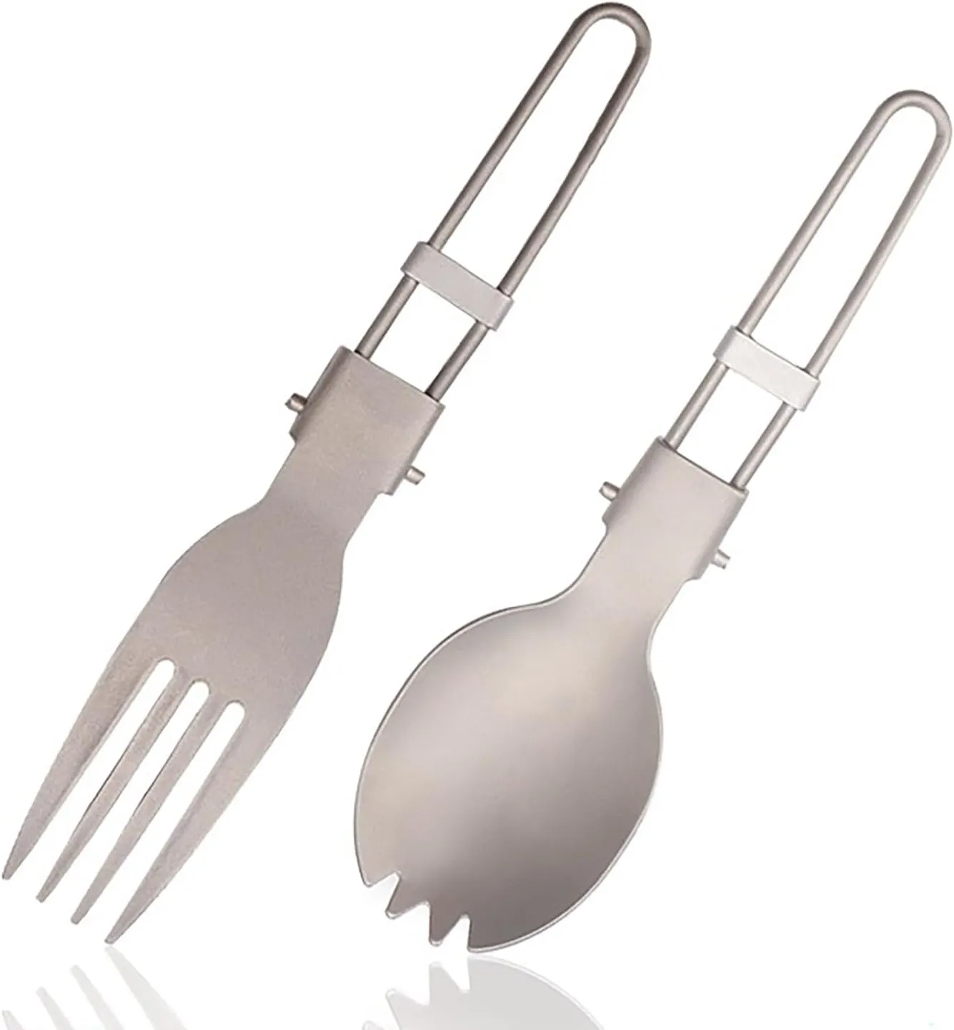 Titanium 2PCS Camping Utensil Set,Portable Folding Cutlery Spork Fork Spoon, for Camping Outdoor Travel Use, Silver