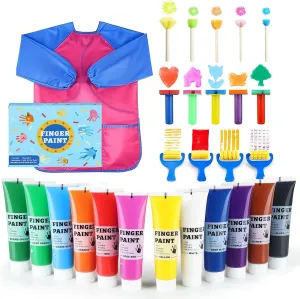TMOL Washable Finger Paint for Toddlers, Non-Toxic Finger Paints, 12 Vibrant Colors (1.21fl oz), Baby Paint for Hand and Feet, Safe Art Supplies, Early Learning Gifts for Kids Age 3 