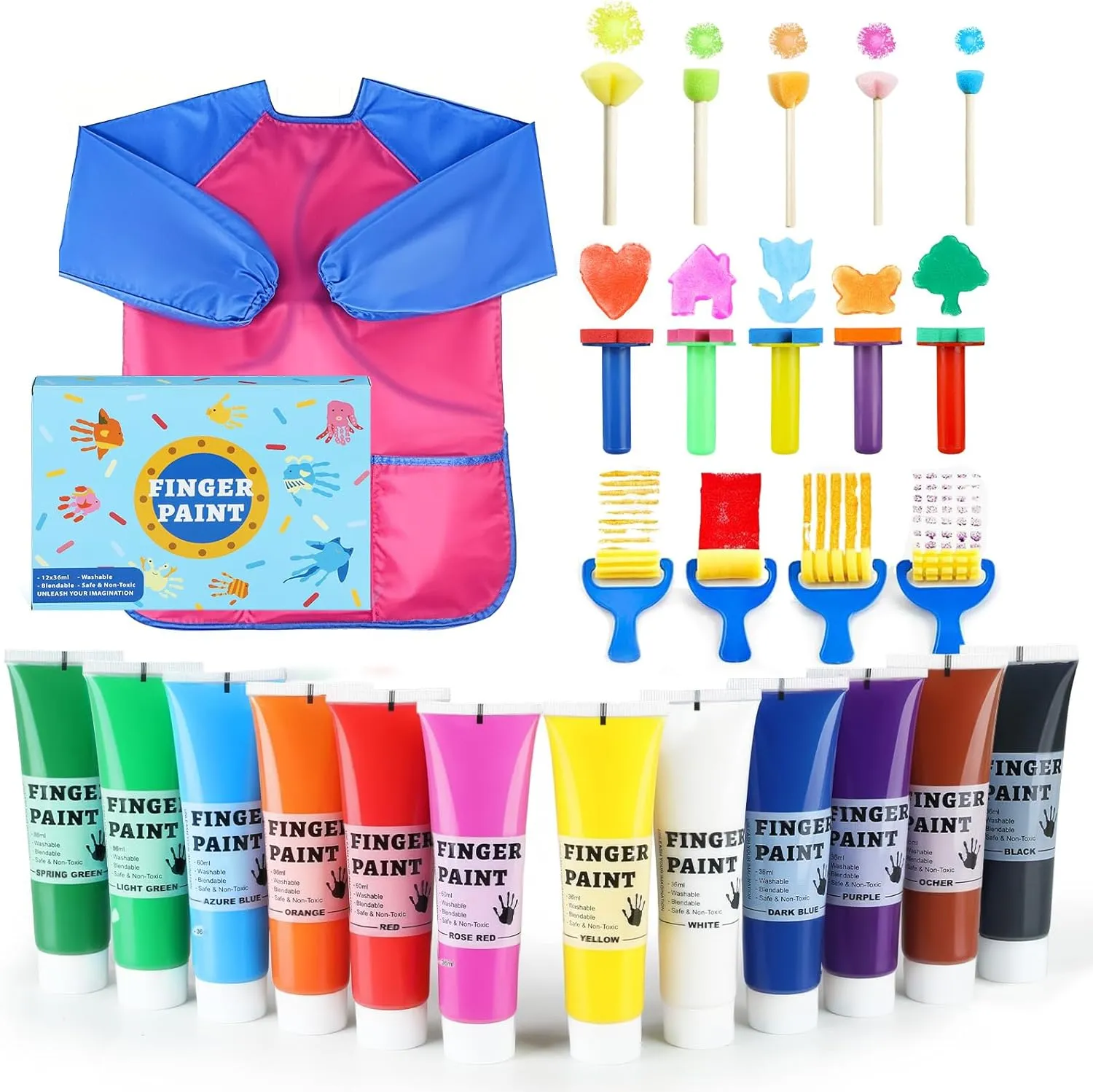 TMOL Washable Finger Paint for Toddlers, Non-Toxic Finger Paints, 12 Vibrant Colors (1.21fl oz), Baby Paint for Hand and Feet, Safe Art Supplies, Early Learning Gifts for Kids Age 3 