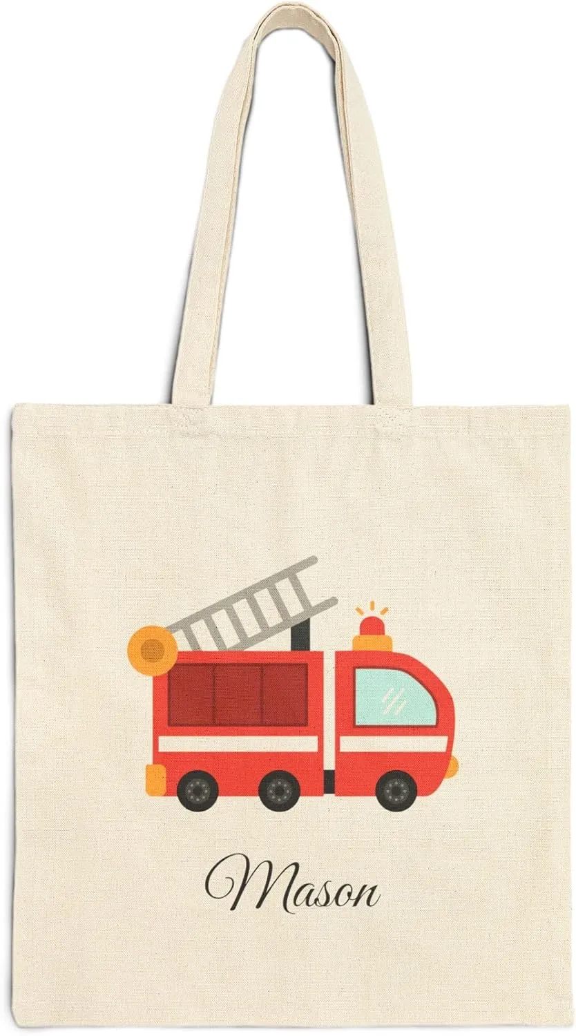 Toddler Tote, Cute Construction Tote For Kids, Vehicle Bag For Boys, Mom's Diaper Bag, Fire Truck Train Digger