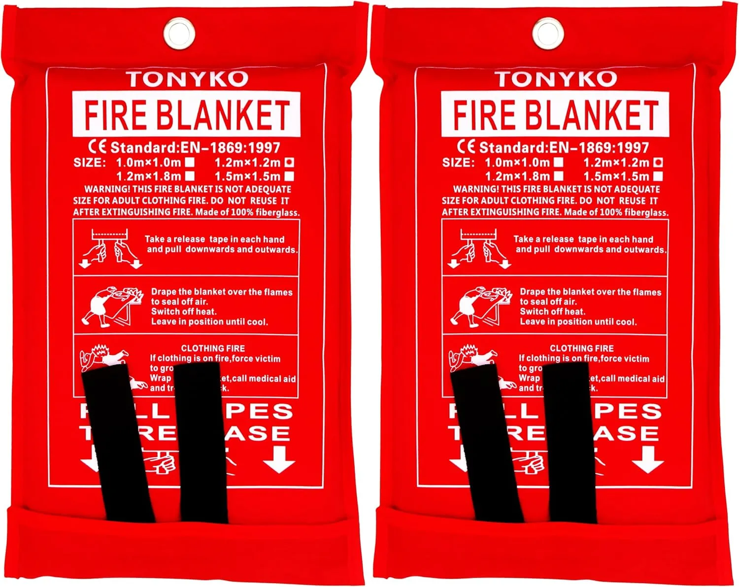 TONYKO 3.9 x 3.9ft Fiberglass Fire Blanket for Emergency Surival, Flame Retardant Protection and Heat Insulation (White-2PACK)