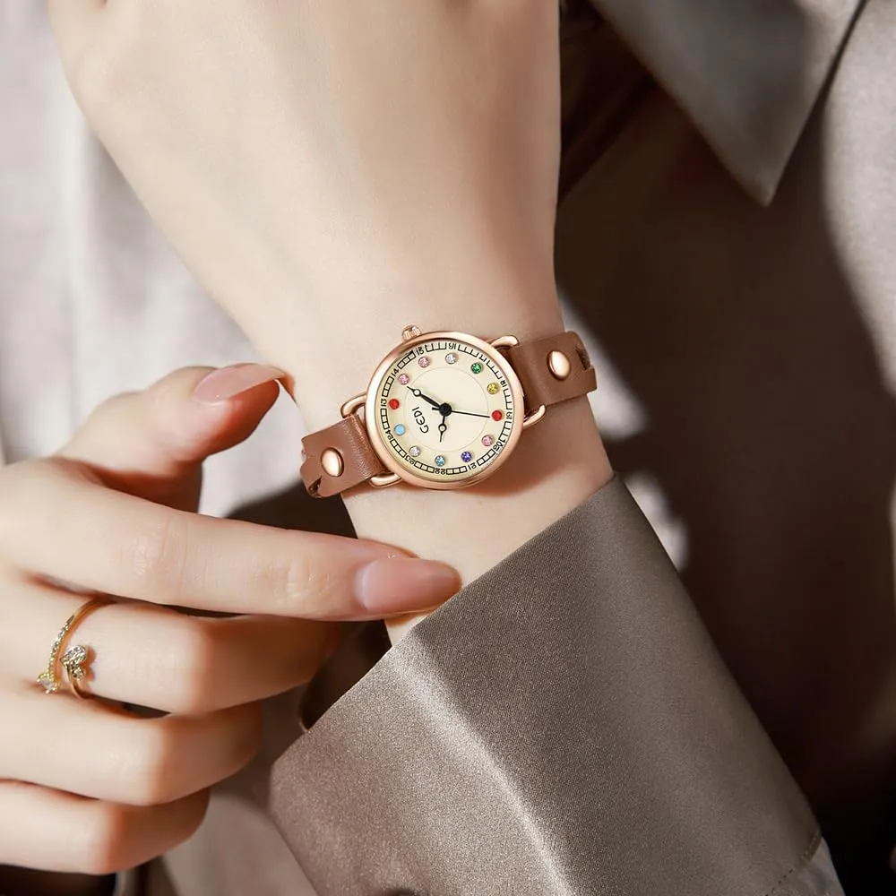 TOOCAT Colorful Birthstone Women's Watches Braided Strap Exquisite Compact Women's Watches 30M Waterproof Analog Watches for Females Students Ladies