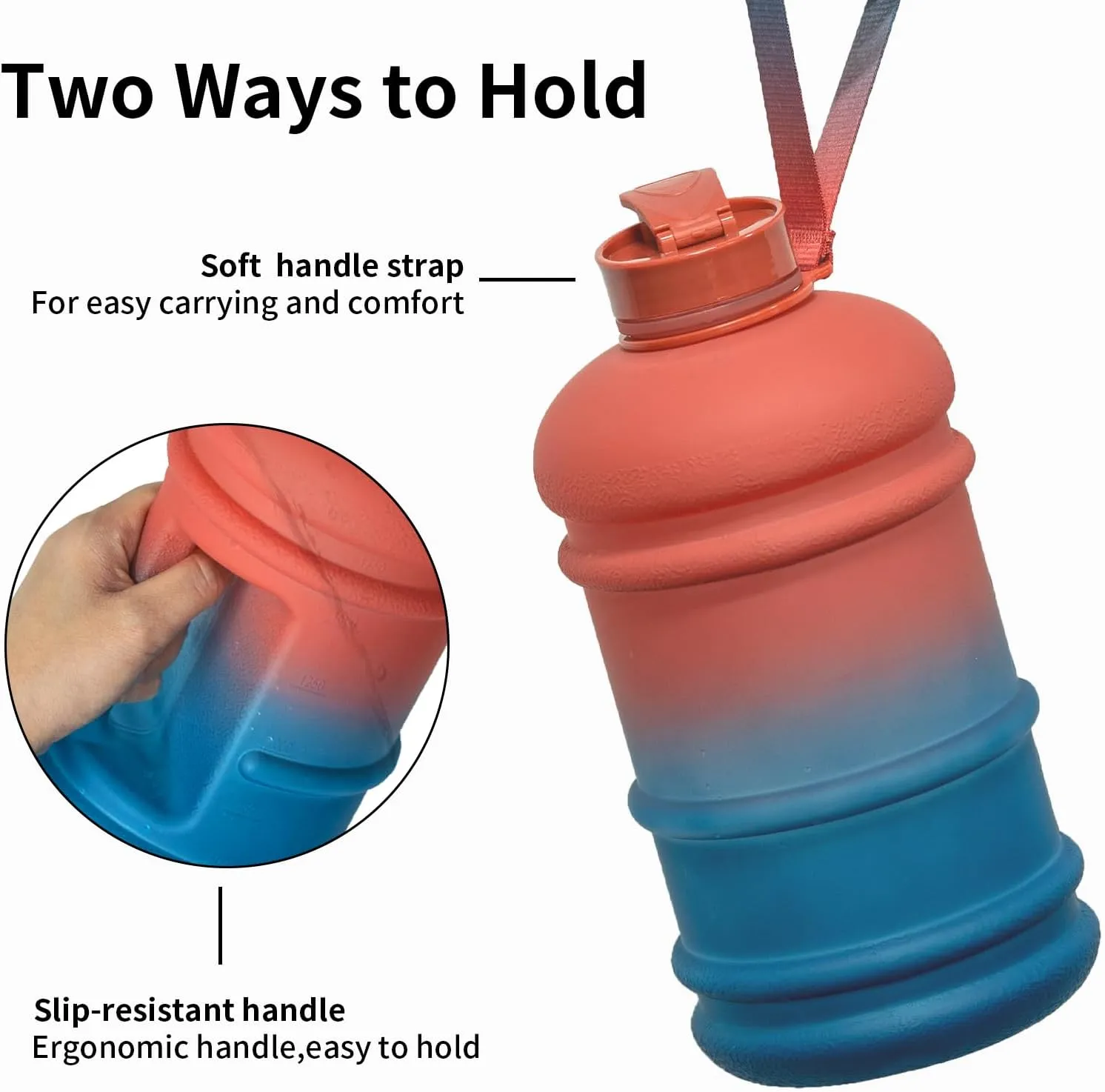 TOOFEEL 2.2 Litre / 74oz Athletic Water Bottle with Frosted Handle for Camping - Bike Bottle - Water Jugs For Drinking - Reusable Water Bottles - Dawn Colored Webbing Gradient Color Water Jug
