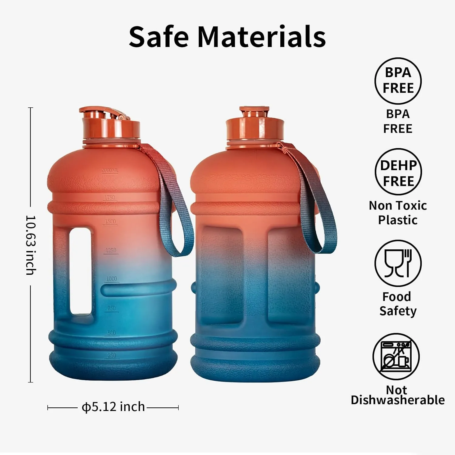 TOOFEEL 2.2 Litre / 74oz Athletic Water Bottle with Frosted Handle for Camping - Bike Bottle - Water Jugs For Drinking - Reusable Water Bottles - Dawn Colored Webbing Gradient Color Water Jug