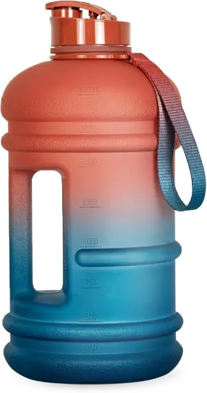 TOOFEEL 2.2 Litre / 74oz Athletic Water Bottle with Frosted Handle for Camping - Bike Bottle - Water Jugs For Drinking - Reusable Water Bottles - Dawn Colored Webbing Gradient Color Water Jug