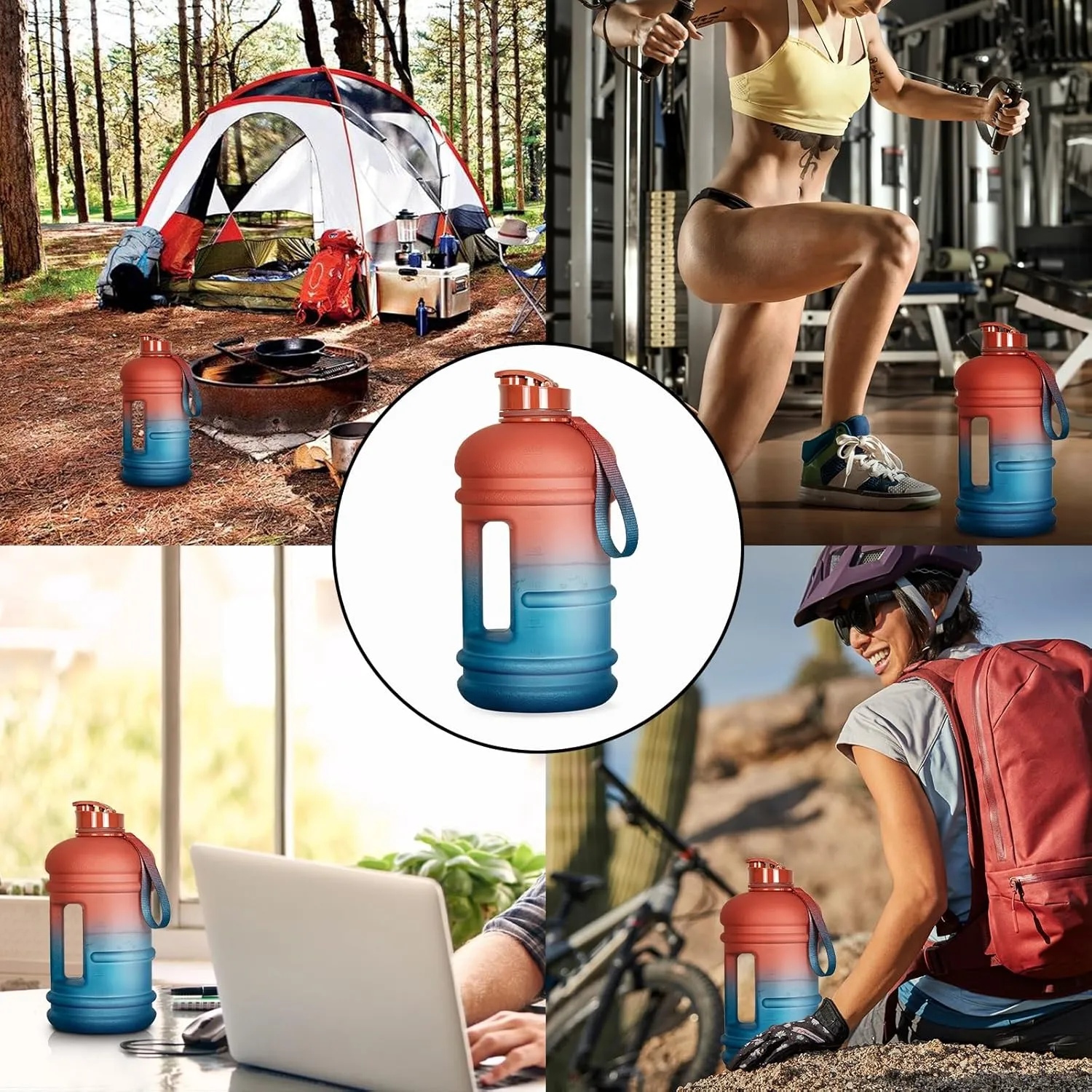 TOOFEEL 2.2 Litre / 74oz Athletic Water Bottle with Frosted Handle for Camping - Bike Bottle - Water Jugs For Drinking - Reusable Water Bottles - Dawn Colored Webbing Gradient Color Water Jug
