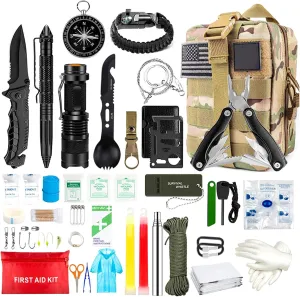 TOPCHANCES Emergency Trauma Kit,Survival First Aid kit, Multifunctional Outdoor Emergency Survival Kit Equipment First Aid Supplies for SOS Self-Defense Supplies (Tan Camouflage)