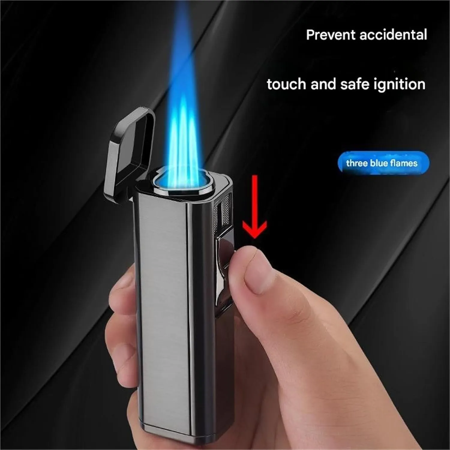 Torch Lighter, 3 Jet Flame Torch Lighter, Refillable Butane Lighter Windproof Lighter, Indoor, Outdoor Camping Cigar Lighter(B)