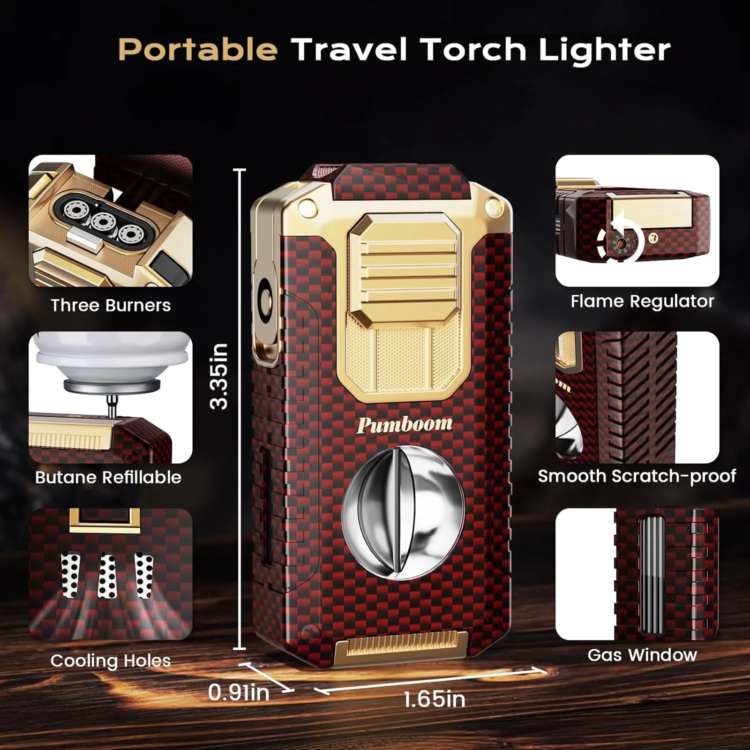 Torch Lighter, 5-in-1 Windproof Lighter with V Cutter, Punch, Needle, Holder, and Triple Jet Flames, Multifunctional Accessories with Gift Box, Cool Butane Lighter for Men (Without Butane)