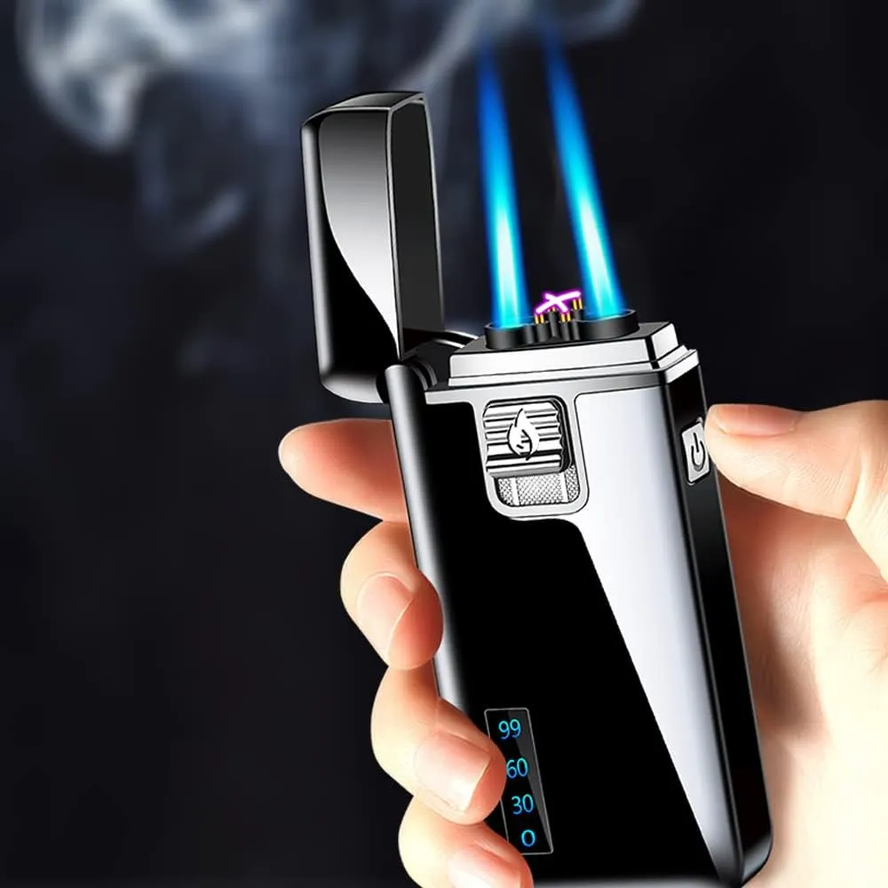 Torch Lighter and Dual Arc Lighter 2 in 1, Double Jet Flame Butane Lighter Refillable Butane Electric Lighter, USB Rechargeable Lighter Infinity Lighter for Gifts- Outdoor Indoor, No Gas (Silver)