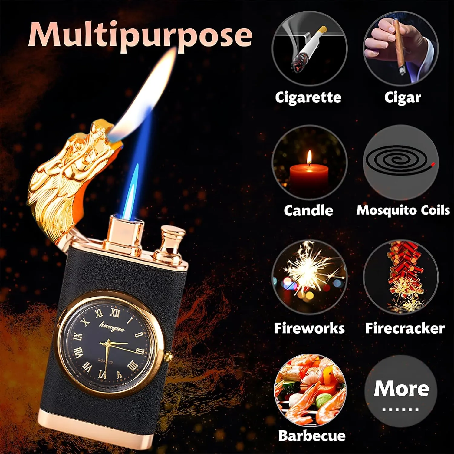 Torch Lighter, Gold Magic Dual Flame Lighter with Fashion Design, Creative Adjustable Flame Windproof Lighter, Cool Jet Flame Lighter Refillable Butane for Gifts Outdoor (Without Butane)-Cool B