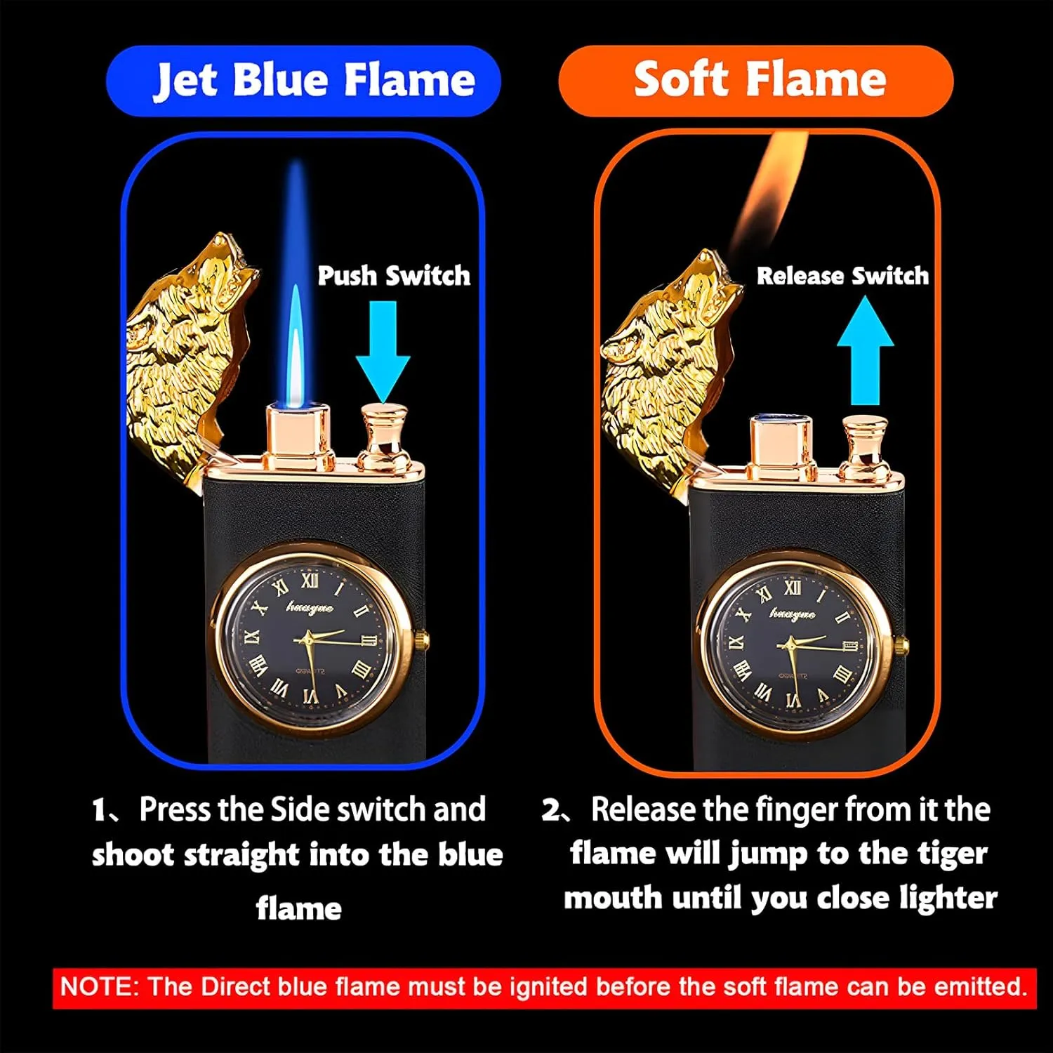 Torch Lighter, Gold Magic Dual Flame Lighter with Fashion Design, Creative Adjustable Flame Windproof Lighter, Cool Jet Flame Lighter Refillable Butane for Gifts Outdoor (Without Butane)-Cool B