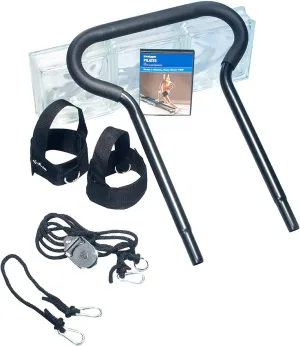 Total Gym PILS Men & Women Full Body Pilates Workout Kit, w/ Instructional DVD, Toe Bar, Leg Pull Accessory, Leg Extension Rope, & Ankle Cuffs, Black