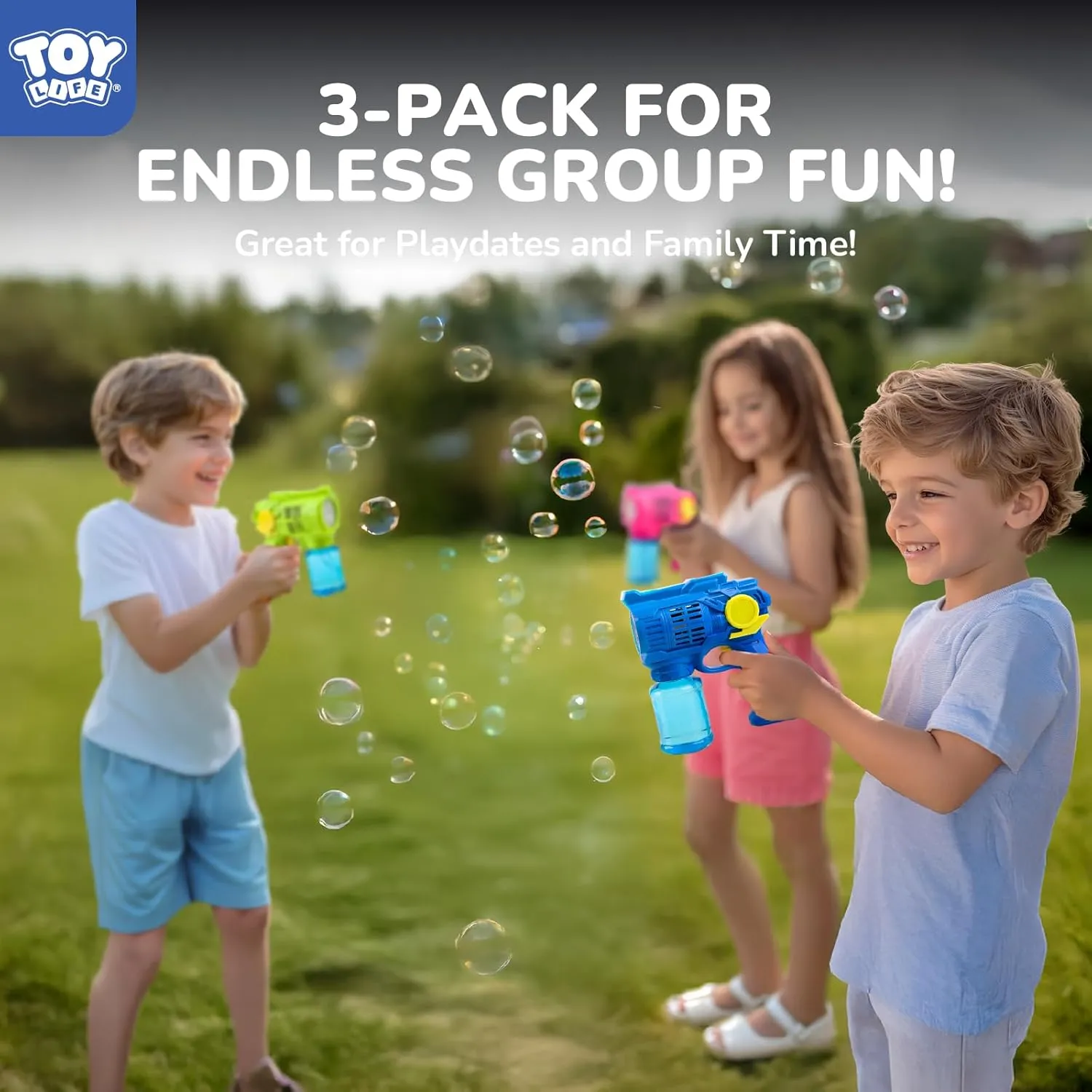 TOY Life 3 Pack Bubble Guns for Kids, Automatic Bubble Blower, Leakproof & Lightweight, Outdoor Summer Toys for Beach Travel, Easter Basket Stuffer, Party Favor, Birthday Gift for Toddlers Boys Girls