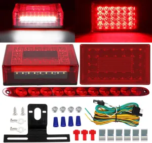Trailer Lights, 6inch LED Submersible Trailer Lights Kit, Enclosed Rectangle Stop Turn License Plate Boat Trailer Lights Kit w/25ft Wiring Harness, Red Led Brake Light Bar
