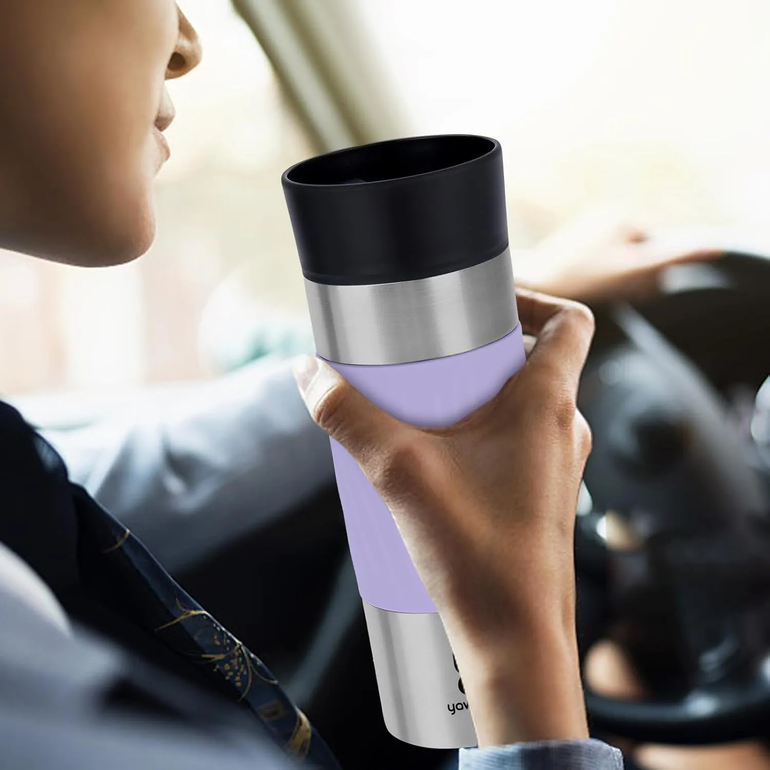 Travel Coffee Mug Spill Proof,17 Oz Travel Mug with 360°Drinking Lid,Double Wall Vacuum Insulated Coffee Travel Mug Stainless Steel Thermal Coffee Thermos Mugs for Hot and Cold Drinks(Light Purple)