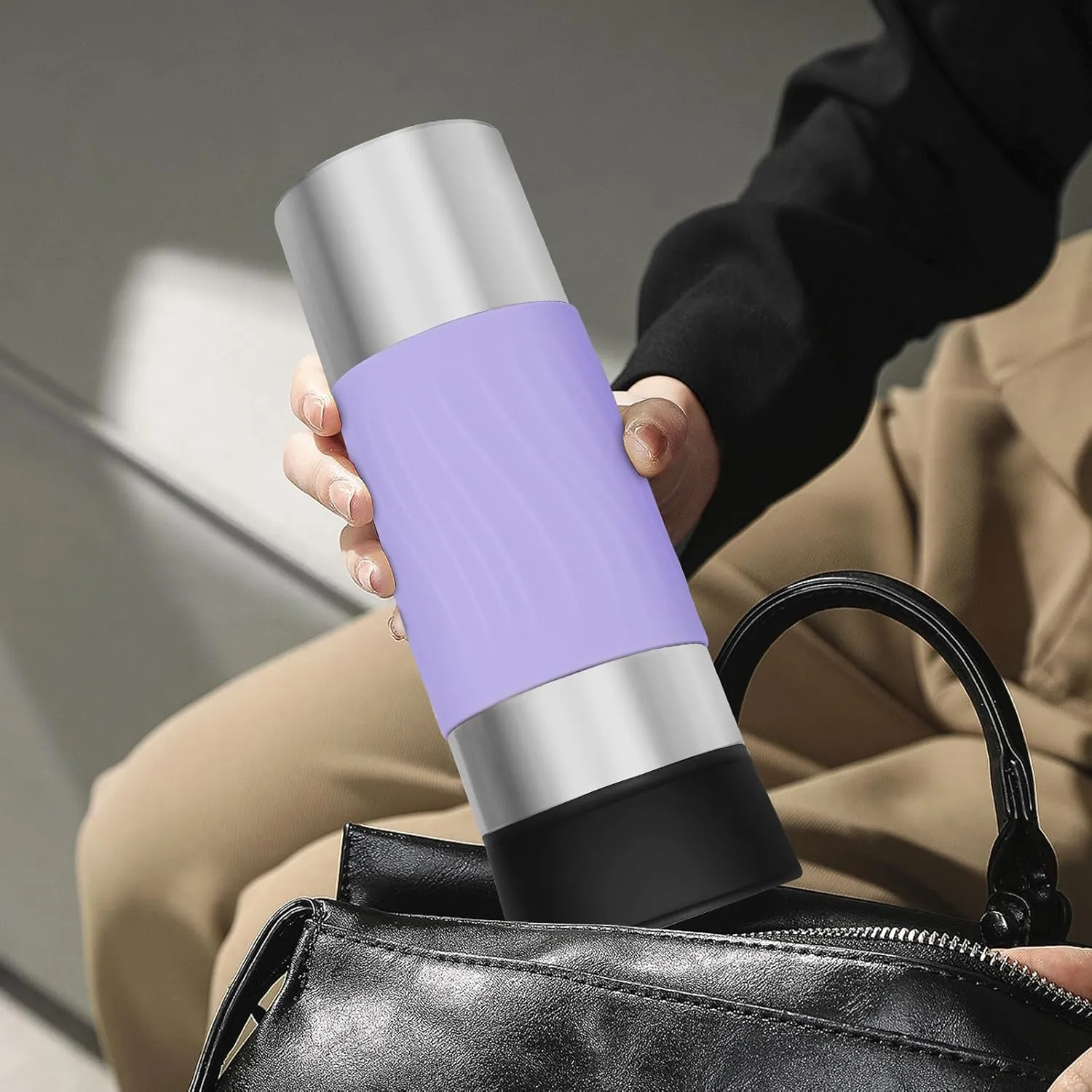 Travel Coffee Mug Spill Proof,17 Oz Travel Mug with 360°Drinking Lid,Double Wall Vacuum Insulated Coffee Travel Mug Stainless Steel Thermal Coffee Thermos Mugs for Hot and Cold Drinks(Light Purple)