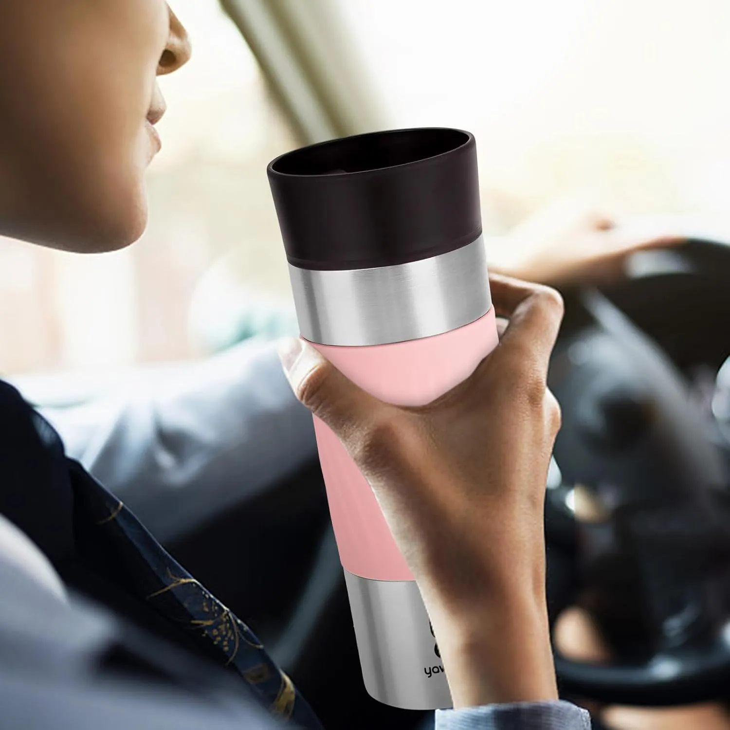 Travel Coffee Mug Spill Proof,17 Oz Travel Mug with 360°Drinking Lid,Double Wall Vacuum Insulated Coffee Travel Mug Stainless Steel Tumbler Thermal Coffee Thermos Mugs for Hot and Cold Drinks(Pink)