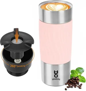 Travel Coffee Mug Spill Proof,17 Oz Travel Mug with 360°Drinking Lid,Double Wall Vacuum Insulated Coffee Travel Mug Stainless Steel Tumbler Thermal Coffee Thermos Mugs for Hot and Cold Drinks(Pink)