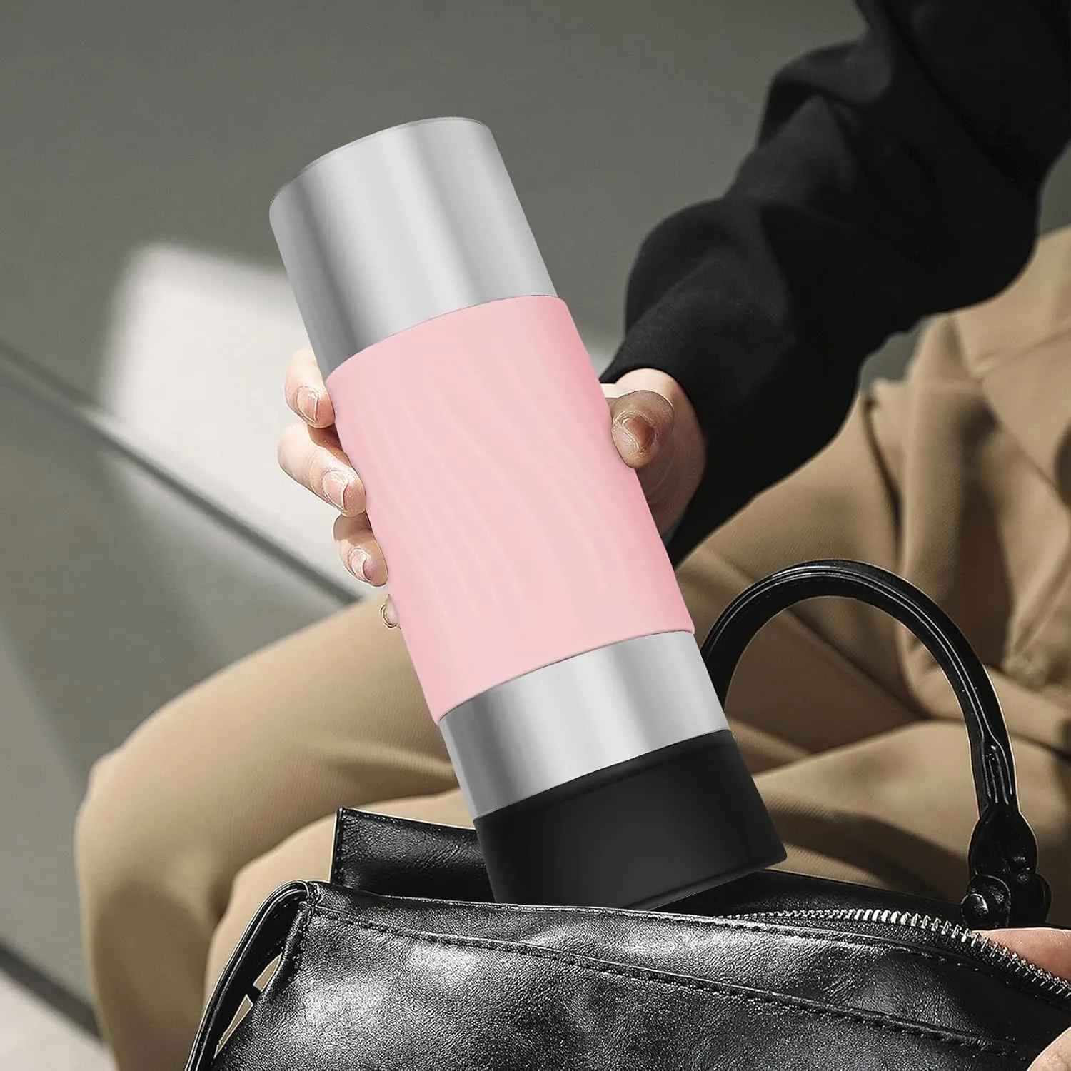 Travel Coffee Mug Spill Proof,17 Oz Travel Mug with 360°Drinking Lid,Double Wall Vacuum Insulated Coffee Travel Mug Stainless Steel Tumbler Thermal Coffee Thermos Mugs for Hot and Cold Drinks(Pink)