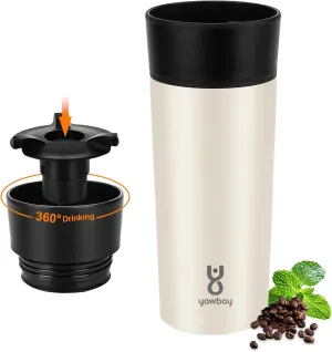 Travel Coffee Mug Spill Proof,Upgraded 12 Oz Travel Mug with 360°Drinking Lid,Double Wall Vacuum Insulated Coffee Travel Mug Stainless Steel Tumbler Thermal Coffee Mugs for Hot and Cold Drinks(Beige)
