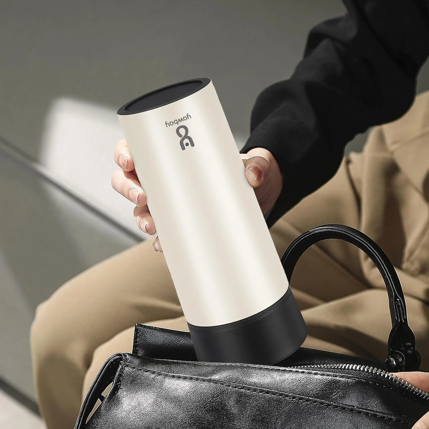 Travel Coffee Mug Spill Proof,Upgraded 12 Oz Travel Mug with 360°Drinking Lid,Double Wall Vacuum Insulated Coffee Travel Mug Stainless Steel Tumbler Thermal Coffee Mugs for Hot and Cold Drinks(Beige)