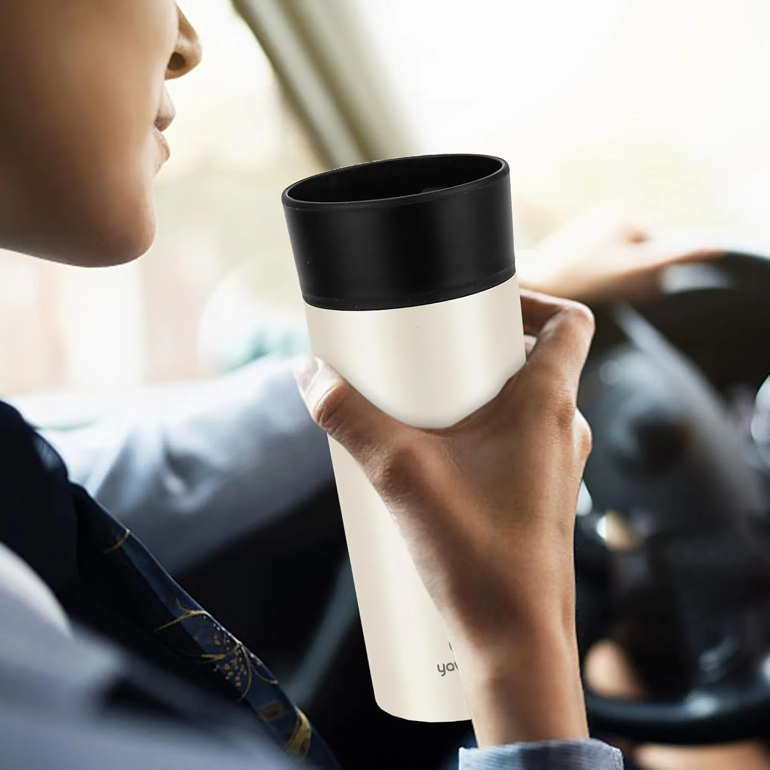 Travel Coffee Mug Spill Proof,Upgraded 12 Oz Travel Mug with 360°Drinking Lid,Double Wall Vacuum Insulated Coffee Travel Mug Stainless Steel Tumbler Thermal Coffee Mugs for Hot and Cold Drinks(Beige)