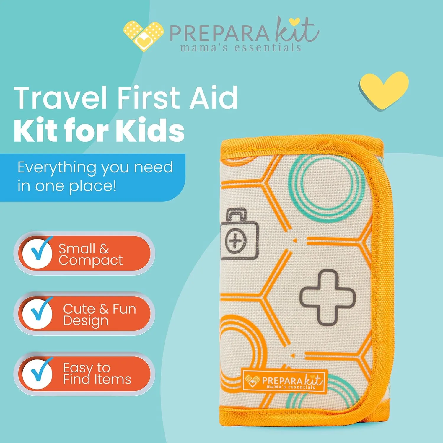Travel First Aid Kit for Kids - Mini Car, Purse, Backpack, or Diaper Bag 75 Piece Medicine Includes All Essential Medical Supplies TSA-Approved (Orange Crush)