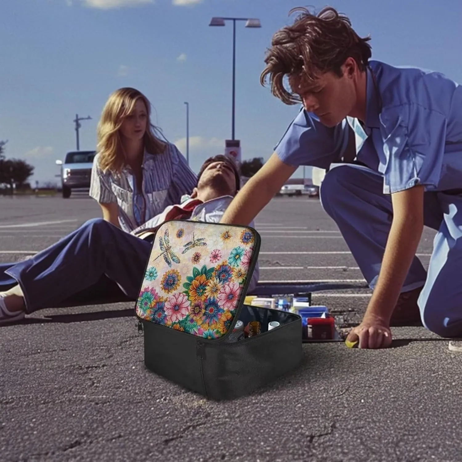 Travel Size First Aid Bag Empty Dragonfly Flowers Medical Bag Empty Medium First Aid Pouch Portable Medical Bag First Aid Pouch for School Car Outdoor Camping Hiking Travel