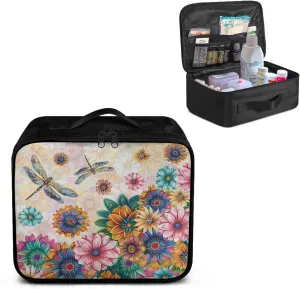 Travel Size First Aid Bag Empty Dragonfly Flowers Medical Bag Empty Medium First Aid Pouch Portable Medical Bag First Aid Pouch for School Car Outdoor Camping Hiking Travel