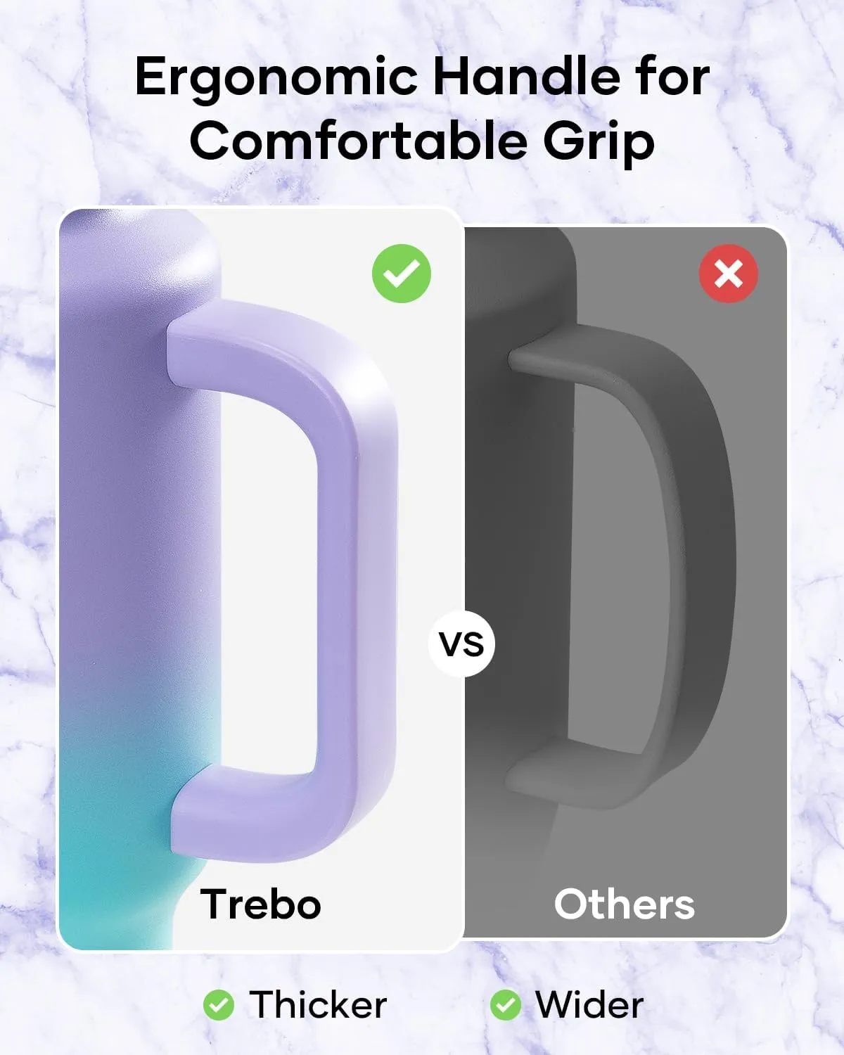 Trebo 40 oz Water Bottle Insulated Fit Car Cup Holder with Handle, Stainless Steel Water Bottles Tumbler with Spout Straw Lids, Double Wall Travel Reusable Flask, Leakproof Mug,Keep Cold &Hot,Purple