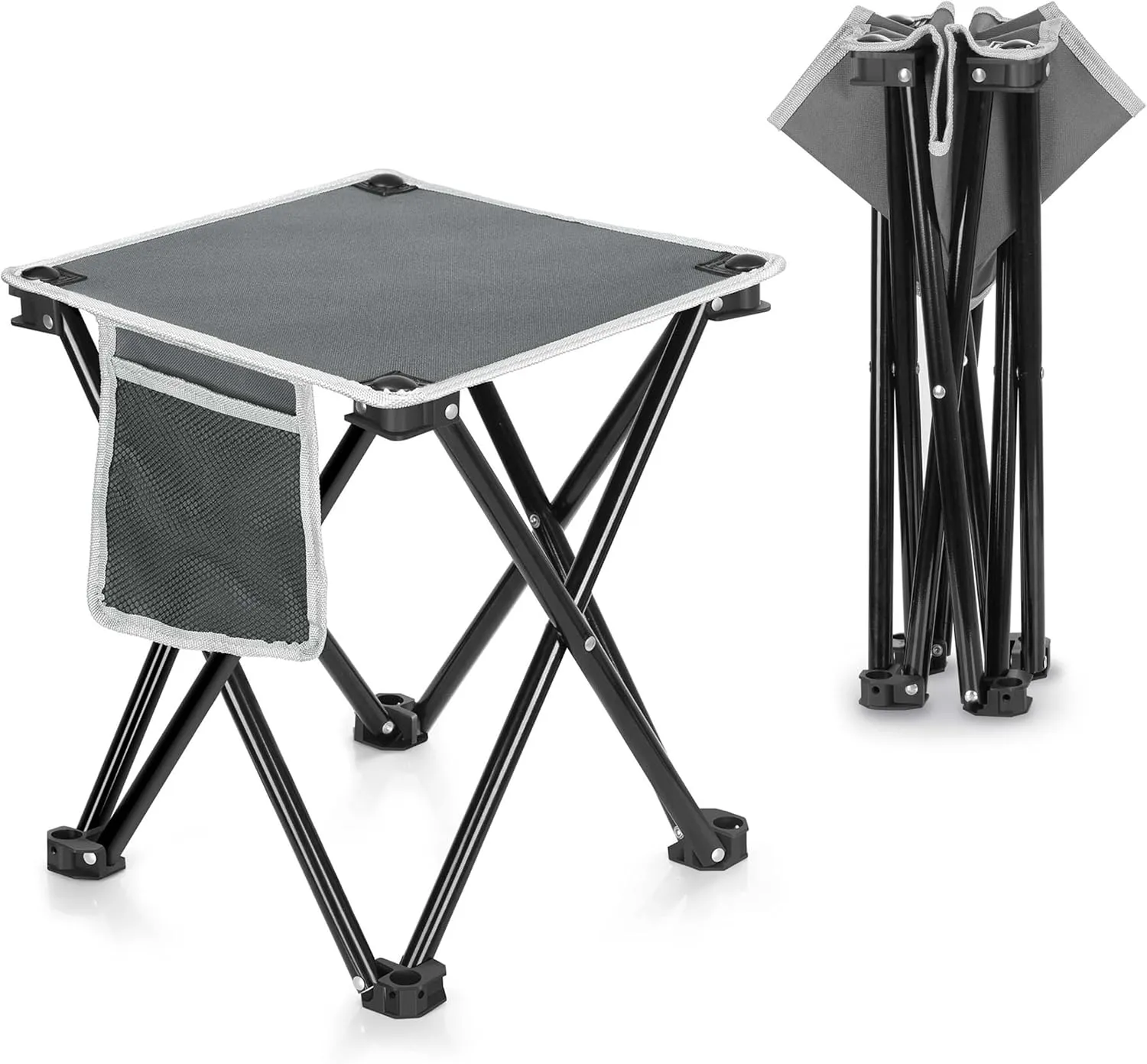 Triple Tree 2 Pack Folding Camping Stool, 13.8 Inch Small Portable Lightweight Stool with Side Pocket, Foot Stool with Carry Bag for Hiking, Fishing and Beach, Hold up to 400lbs, Grey