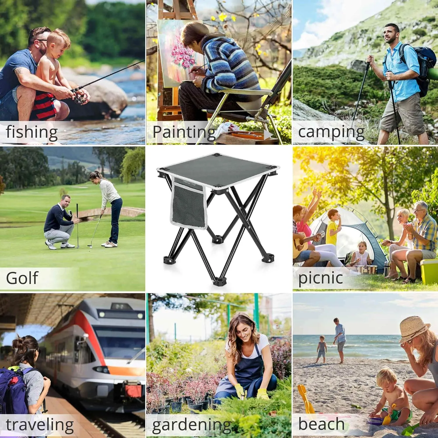 Triple Tree 2 Pack Folding Camping Stool, 13.8 Inch Small Portable Lightweight Stool with Side Pocket, Foot Stool with Carry Bag for Hiking, Fishing and Beach, Hold up to 400lbs, Grey