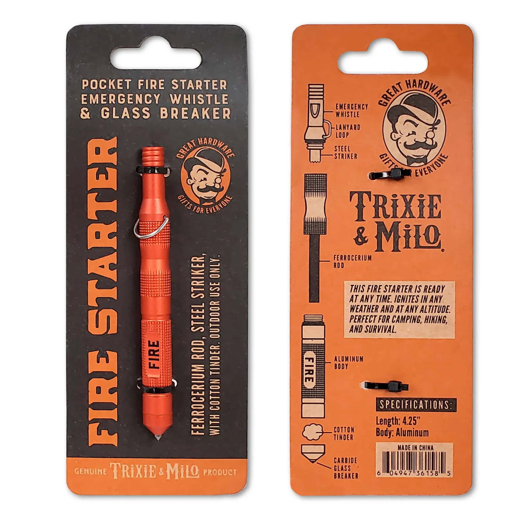 Trixie "Emergency Fire Starter" Pocket Fire Starter w/ Whistle