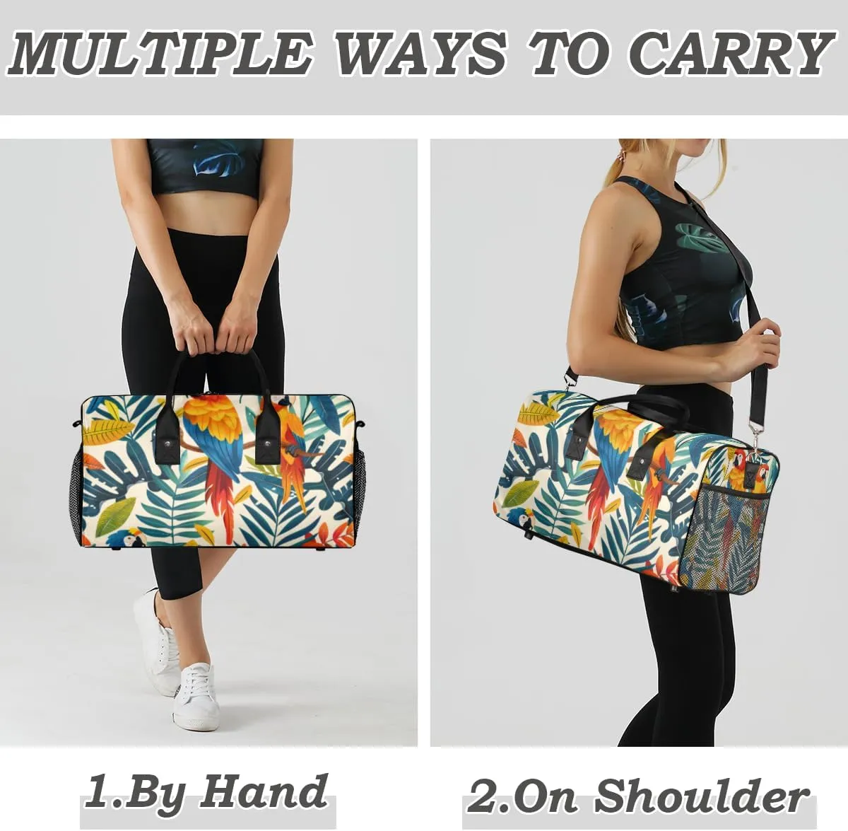 Tropical Parrots Travel Duffle Bag for Women Men Foldable Waterproof Weekender Bag Carry on Tote for Overnight Sports Gym Colored Bird Parrot