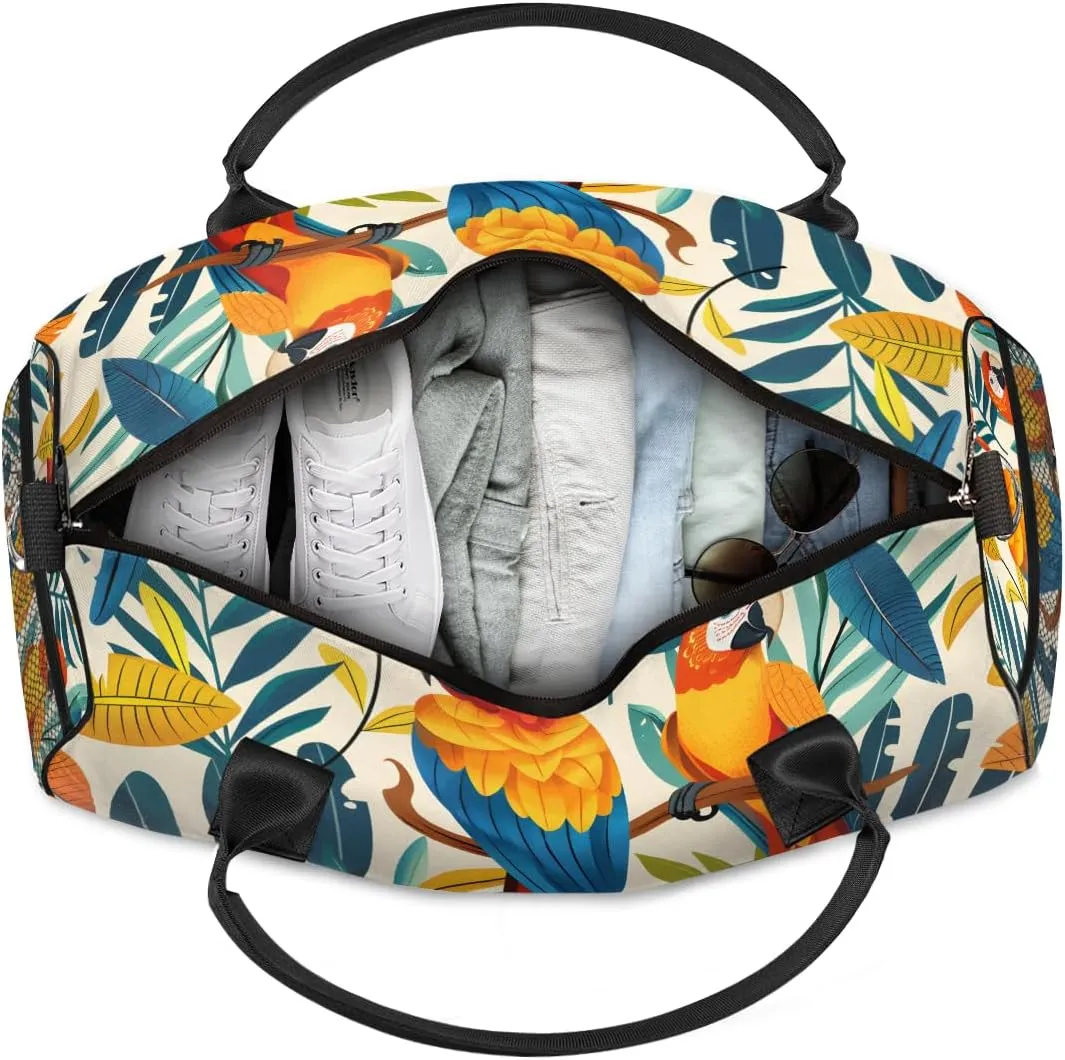 Tropical Parrots Travel Duffle Bag for Women Men Foldable Waterproof Weekender Bag Carry on Tote for Overnight Sports Gym Colored Bird Parrot