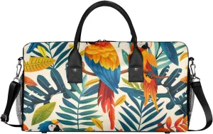 Tropical Parrots Travel Duffle Bag for Women Men Foldable Waterproof Weekender Bag Carry on Tote for Overnight Sports Gym Colored Bird Parrot