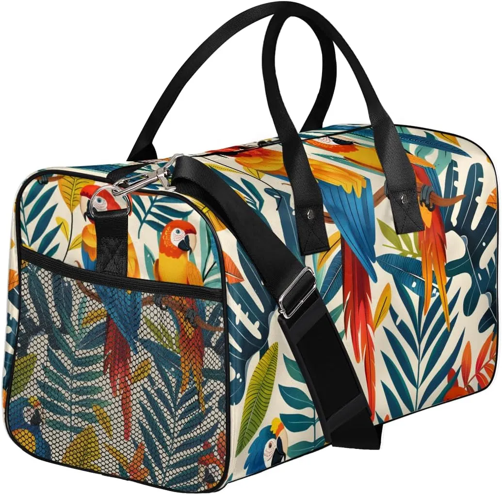 Tropical Parrots Travel Duffle Bag for Women Men Foldable Waterproof Weekender Bag Carry on Tote for Overnight Sports Gym Colored Bird Parrot