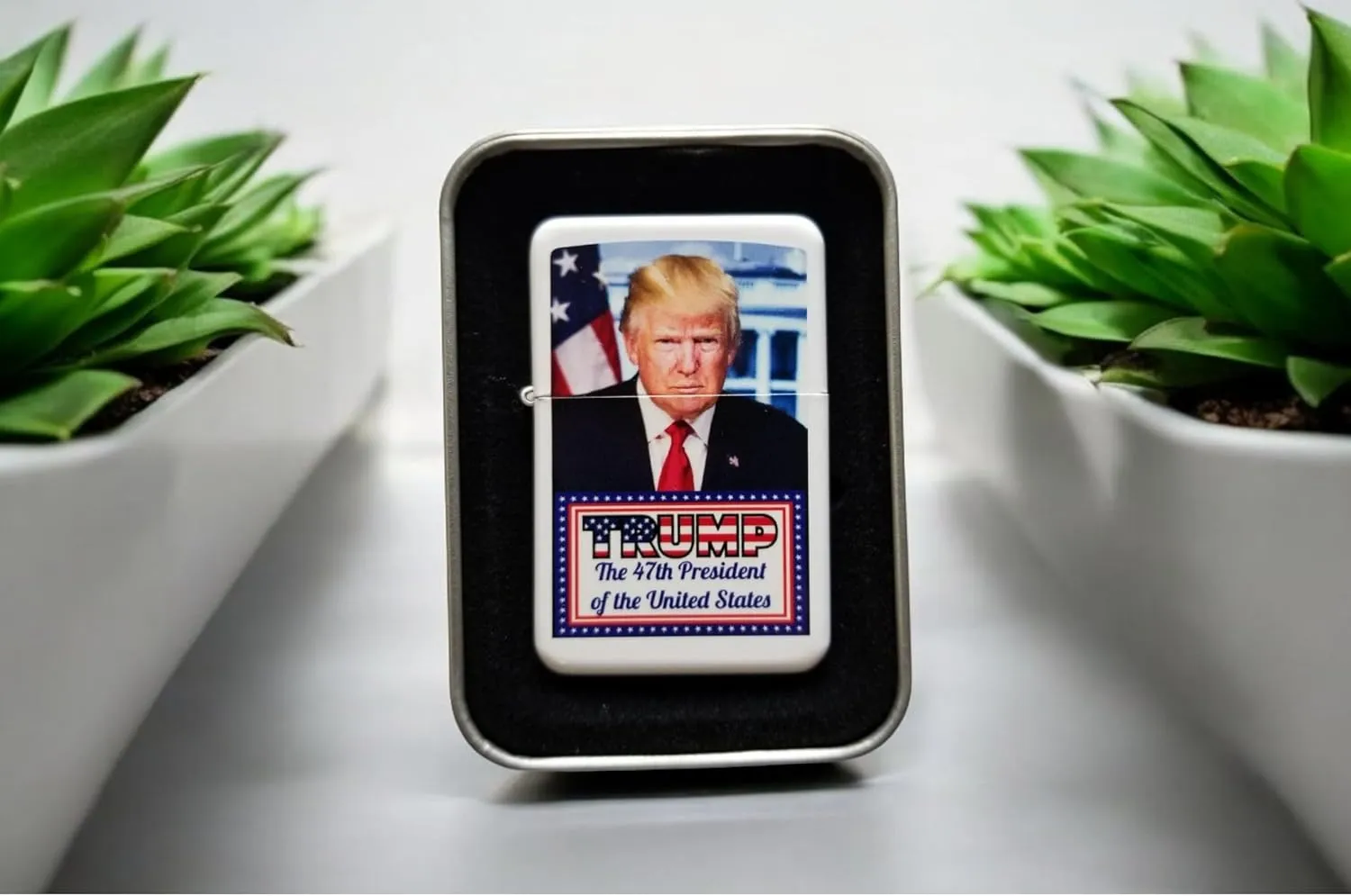 Trump 47th President of The United States Windproof Lighter - Compatible with Zippo Lighter Fluid (White Matte)