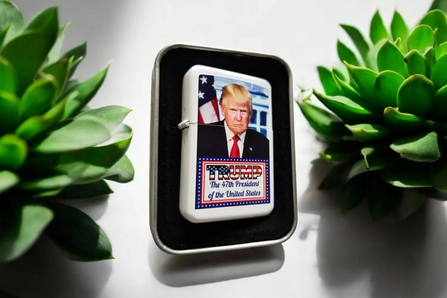 Trump 47th President of The United States Windproof Lighter - Compatible with Zippo Lighter Fluid (White Matte)
